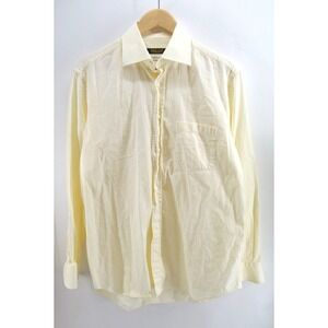 Bernini Beverly Hills Yellow‎ solid Cotton Button-Up Dress Shirt L 15.5 Italy